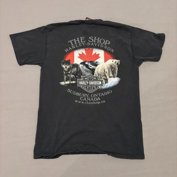 Harley Davidson T Shirt Medium Black Y2K Biker Grunge Wolf Bear Ontario - Picture 5 of 7